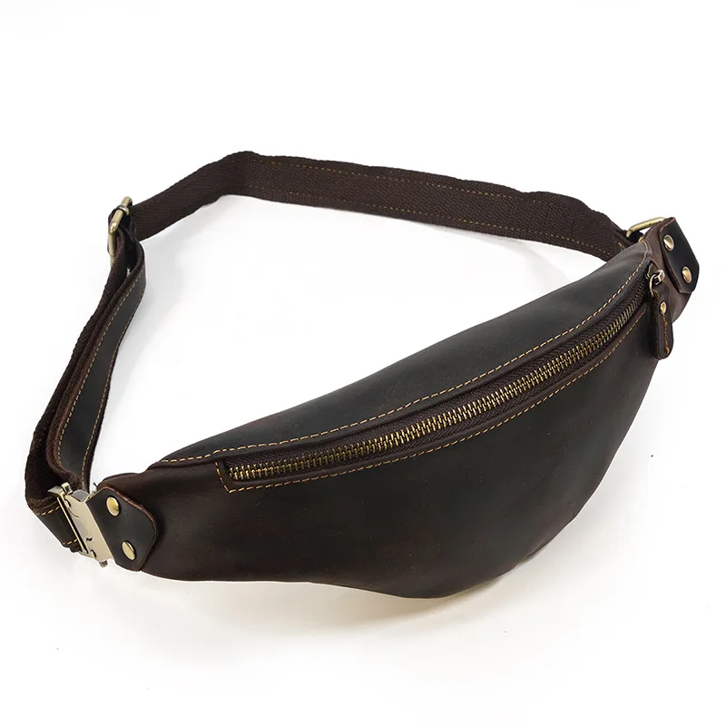 

European and American fashion men's crossbody bag retro crazy horse leather waist bag multifunctional leather chest bag