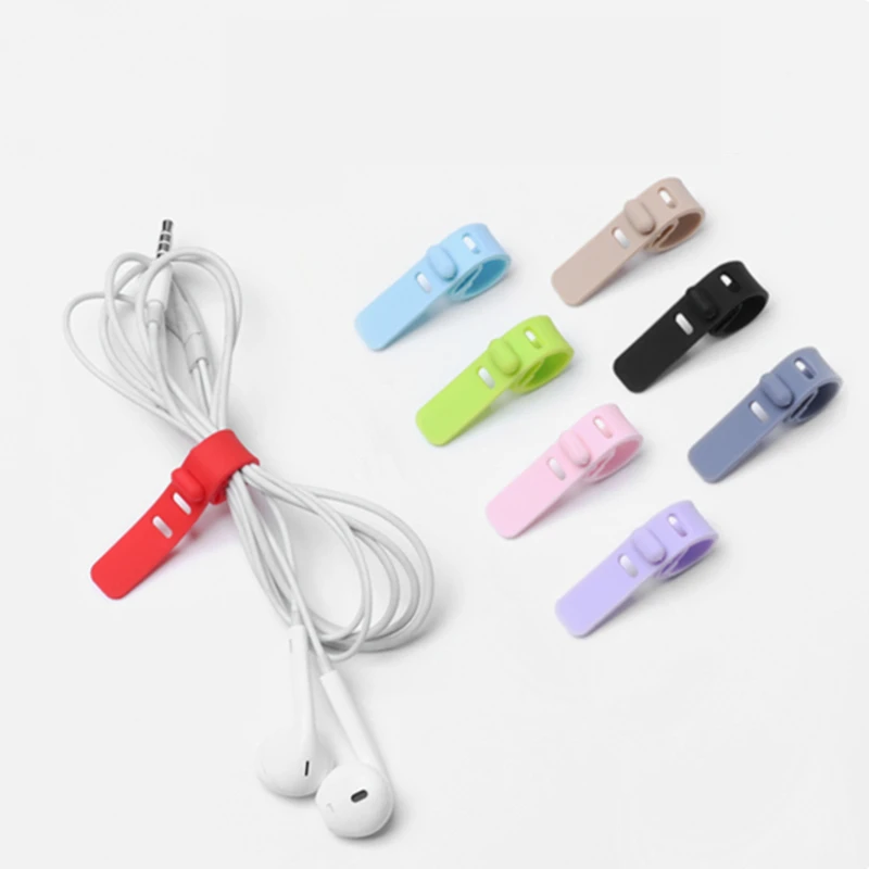 Soft Silicone Cable Organizer Wire Binding Data Cable Tie Management Bobbin Winder Marker Holder Tape Lead Straps Data Line Tie