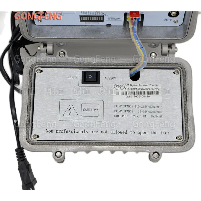 IP66 กลางแจ้ง FTTH CATV Optical Receiver AGC Auto Gain Control 860MHz Dual-Power AC60V/220V SC/FC พอร์ต 2-Way Output ขายส่ง