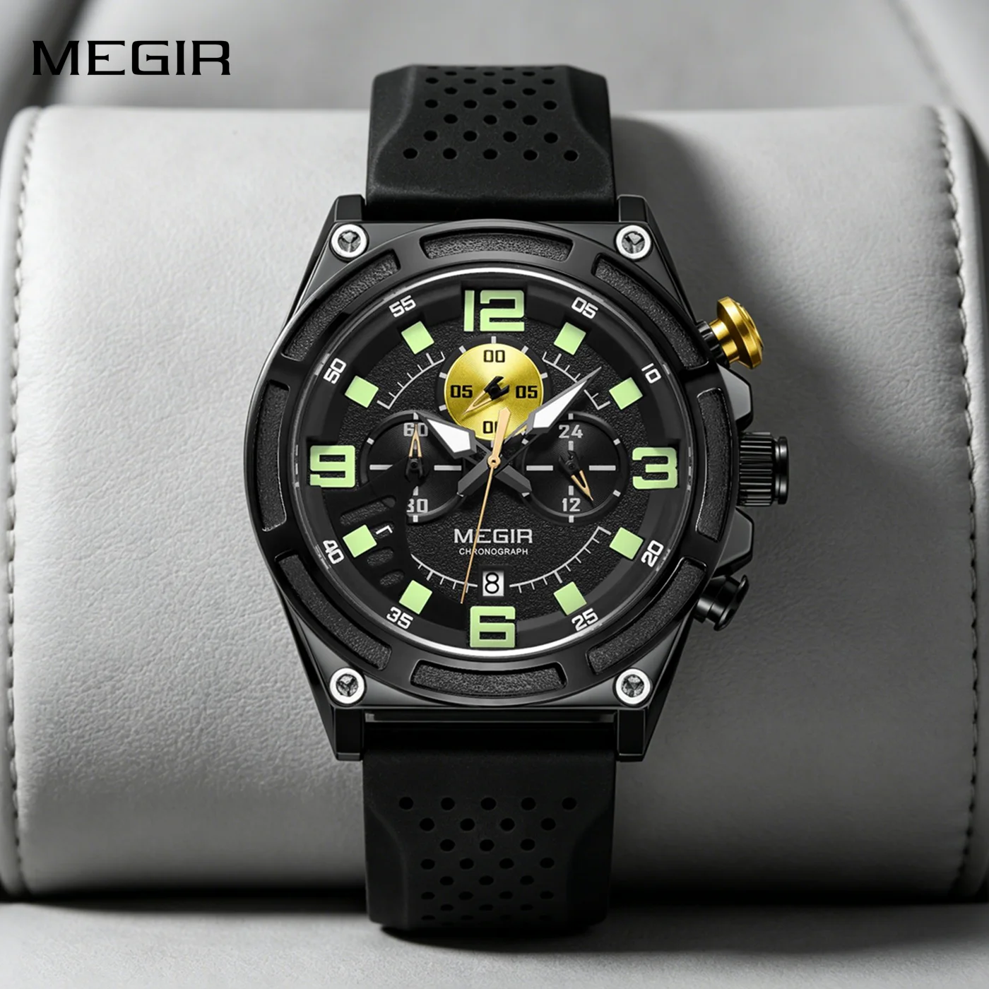 

MEGIR Fashion Men's Quartz Watch Waterproof Luminous Hands Silicone Strap Male Sport Casual Wristwatch with Date Chronograph