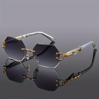 Vintage Rimless Polygonal Metal Frame Sunglasses with Leopard DesignTemples Unisex Outdoor Party Vacation Travel Driving Photo