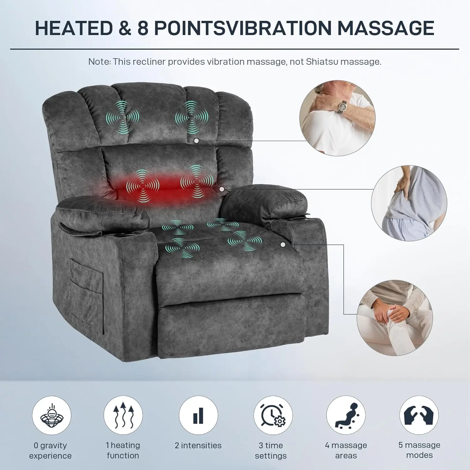 Recliner Chair Massage Heated Modern Ergonomic Lounge Single Sofa Seat Living Room Gravity Recliners Elastic Foam Fillingt image 3
