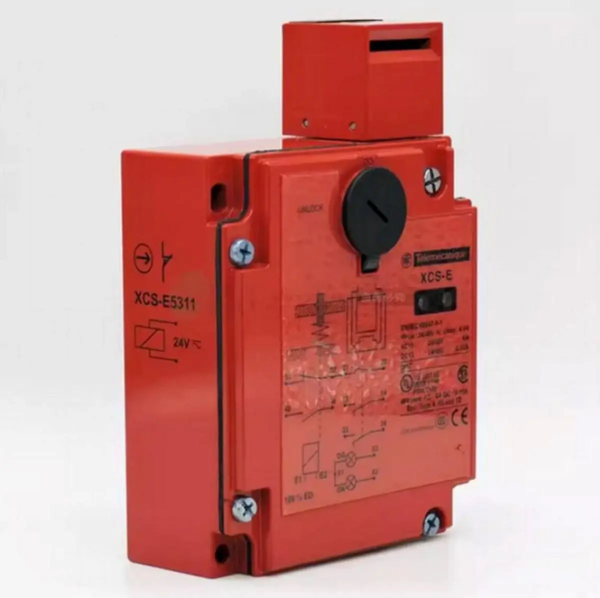 XCSE5311 Safety switch, metal XCSE, 1NC+2 NO, slow break, 2 entries tapped Pg 13, 24 V