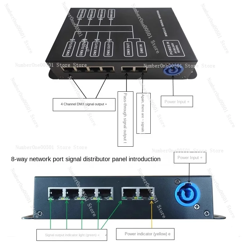 8-Channel network signal splitter KTVRJ45 lamp amplifier stage light signal amplifier DMX network