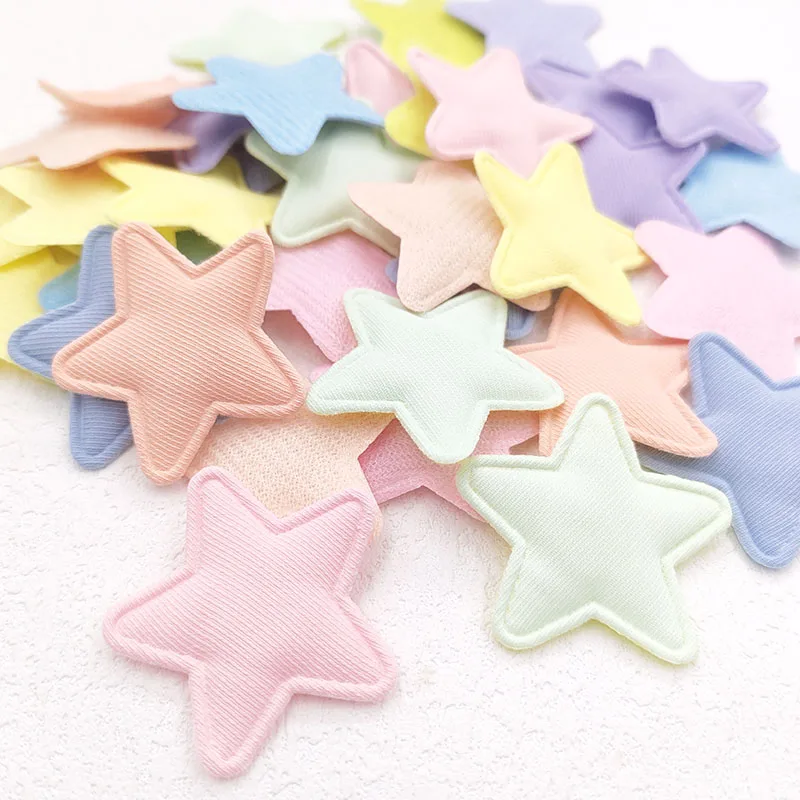 60Pcs/Lot 3.5CM Fabric Star Padded Appliques For DIY Handmade Children Headwear Garment Accessories Patches