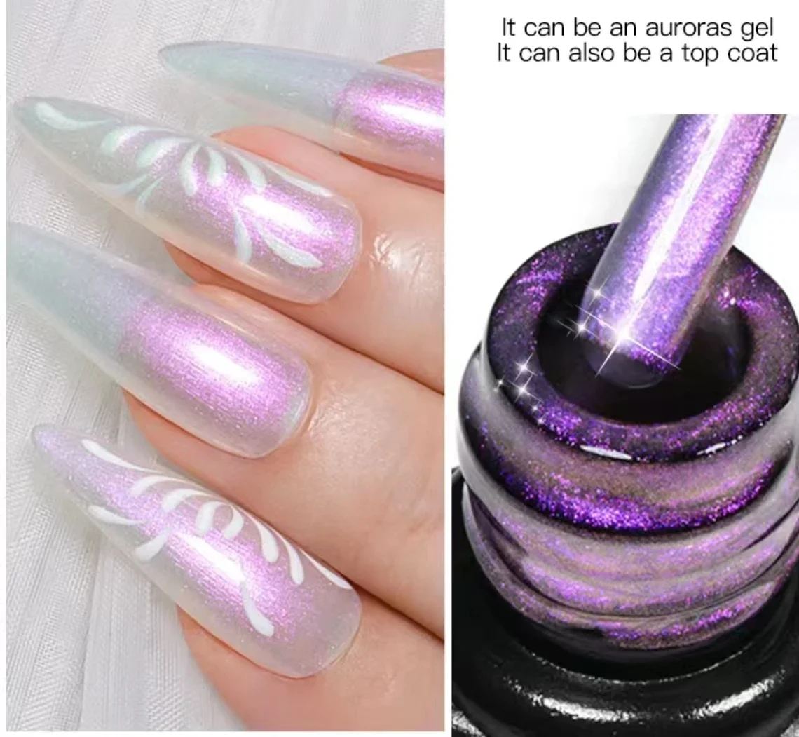 Glitter Gel Nail Polish Cat Eye Reflective Gel Polish Metalic Paint Top with Sequins Nails Semi-permanent Gel Uv Led Polish