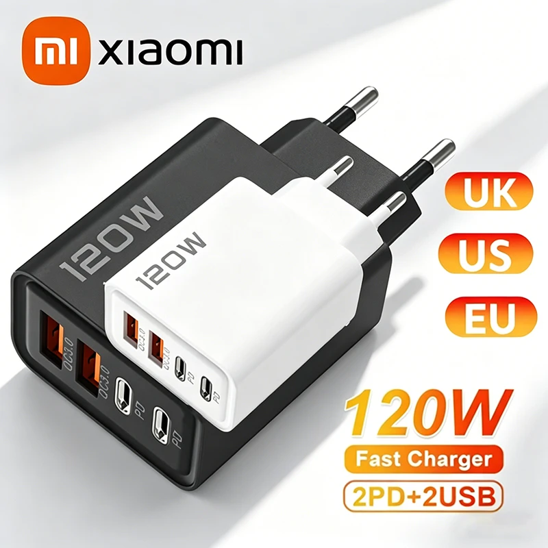 Xiaomi 120W Phone Fast Charger 4 Ports USB C Charger Quick Charge 3.0 USB Type C Fast Charging Adapter for Samsung iPhone Xiaomi