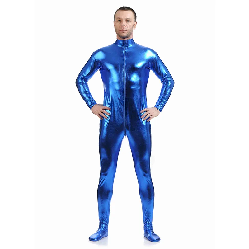 Ensnovo-Terno de látex de corpo inteiro para homens, calças justas pretas metálicas brilhantes, terno Zentai dourado, bodysuit de pele personalizado, macacão adulto