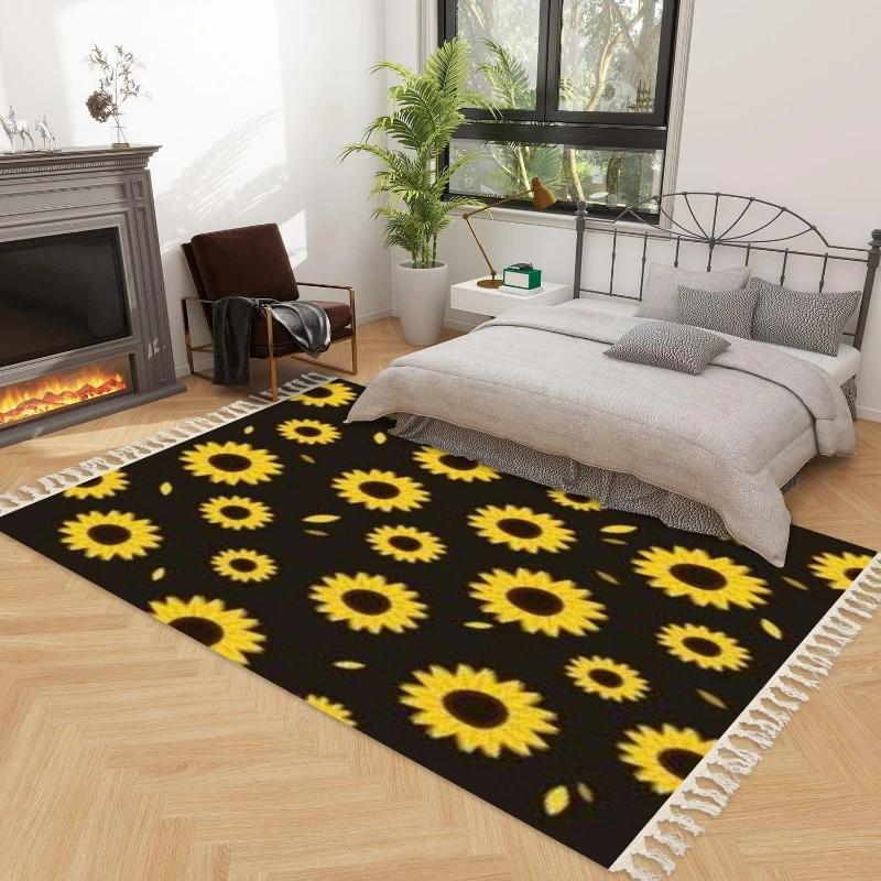 

Carpet for Living Room Colorful Floral Nonslip Coffee Table Tassel Rug Machine Washable Foldable Bedroom Bedside Mat Alfombra 담요