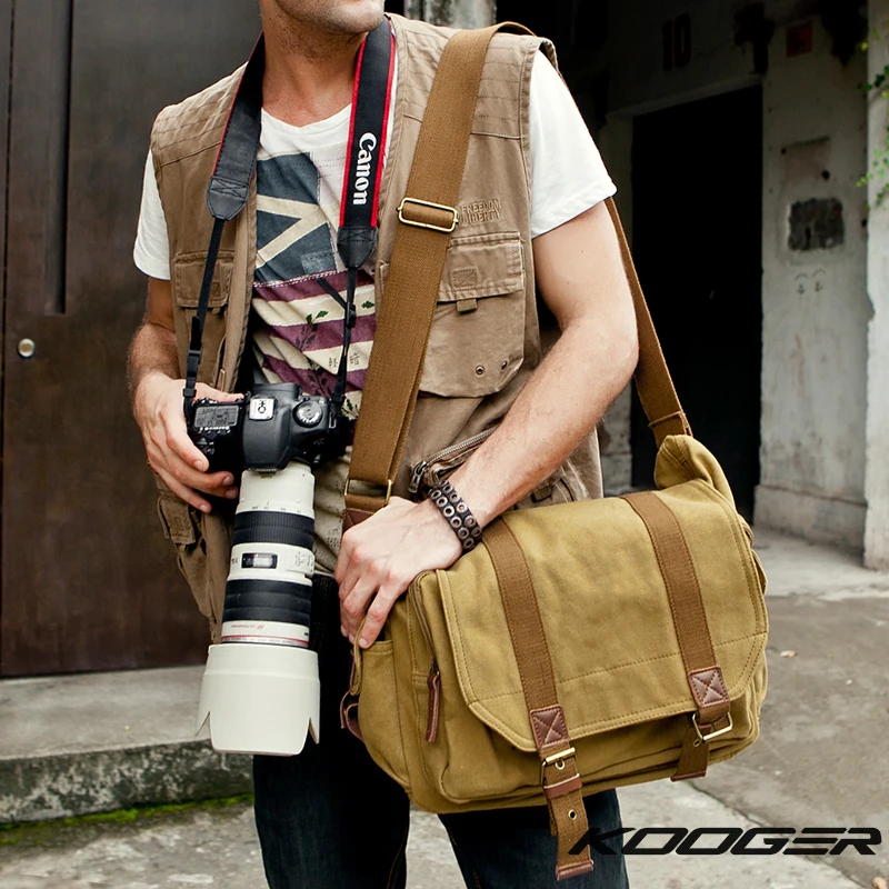 Imagem -02 - Bolsa de Ombro para Câmera Kooger Grande Capacidade Canvas Messenger Bolsa Câmera Slr Dslr para Nikon Canon e Sony