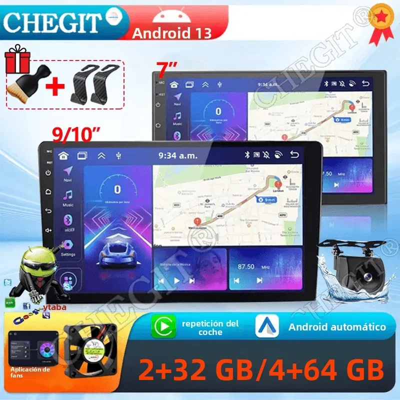 Android13 7 9 10 pulgadas Radio de coche GPS 2 din Radio reproductor receptor estéreo 64G reproductor Multimedia inalámbrico CarPlay Android Auto regalo