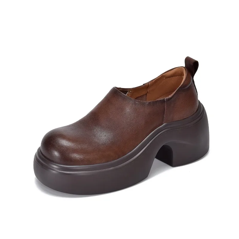 

7 Cm Height Women's Loafers Luxury Handmade Quality Genuine Leather Autumn British Style Platform Wedge Social Shoes for Woman