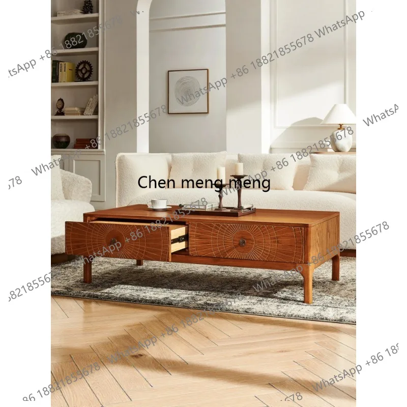 Medieval style, solid wood coffee table, simple modern living room, small apartment storage, retro two drawers