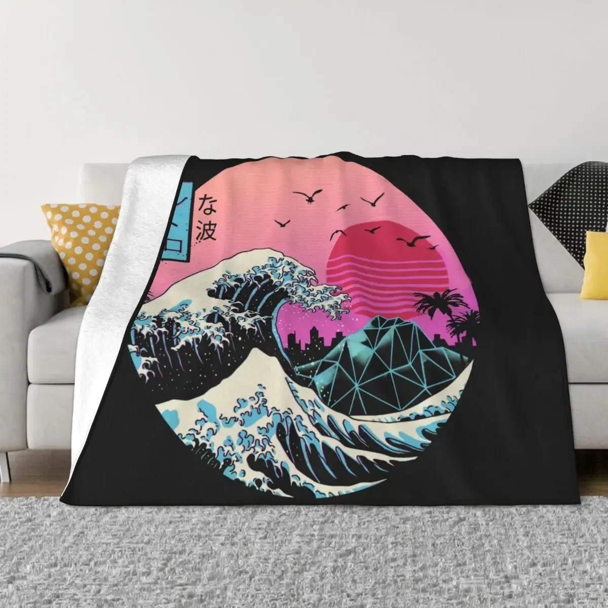 90s Synthwave Vaporwave Punk Vintage Fleece Throw Blankets The Great Retro Wave Blankets for Bedding Office Ultra-Soft Bedspread