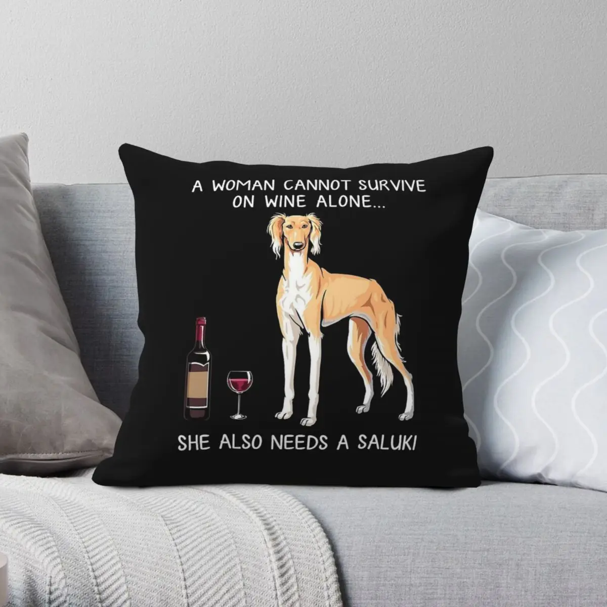 Saluki And Wine Funny Dog Pillowcase Polyester Linen Velvet Printed Zip Decorative Throw Pillow Case Bed Cushion Case 18