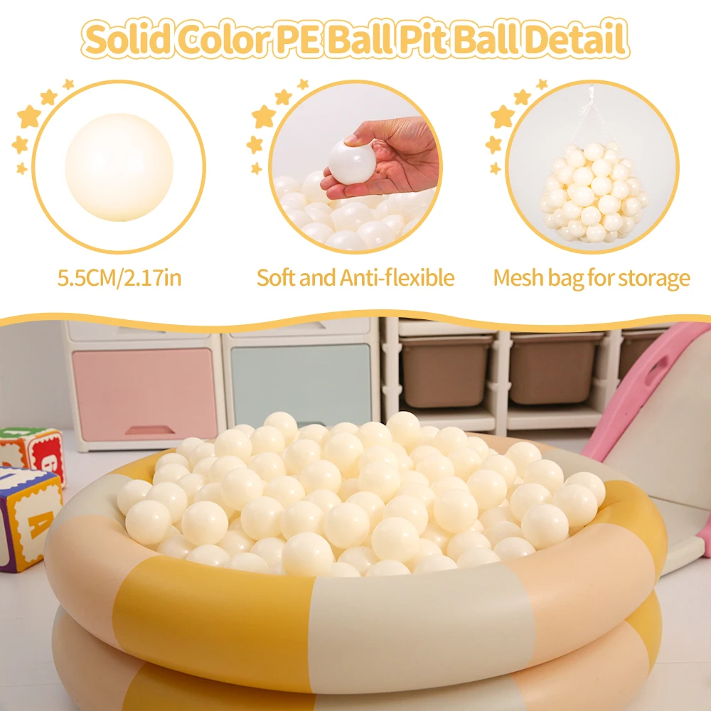 5.5cm Crush Proof Plastic Ball Pit Balls Beige for Kids Play with Bag Ball Pit Toys Party Decorations