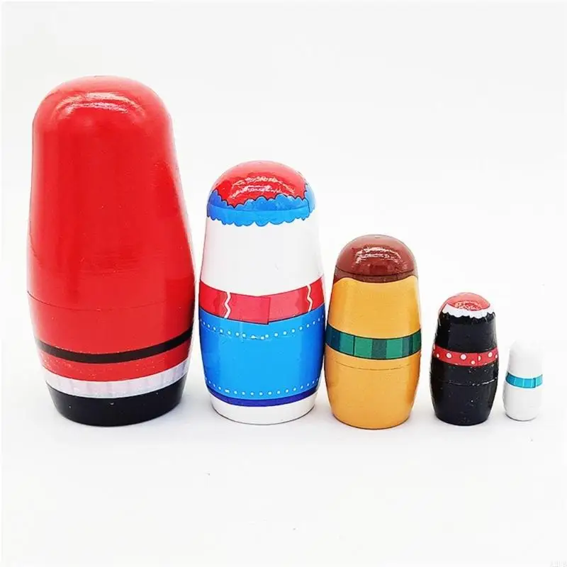 Christmas Santa Russian Nesting Dolls Set of 5 Hand Painted Wooden Matryoshka Dolls Cultural Art Pieces A2UB