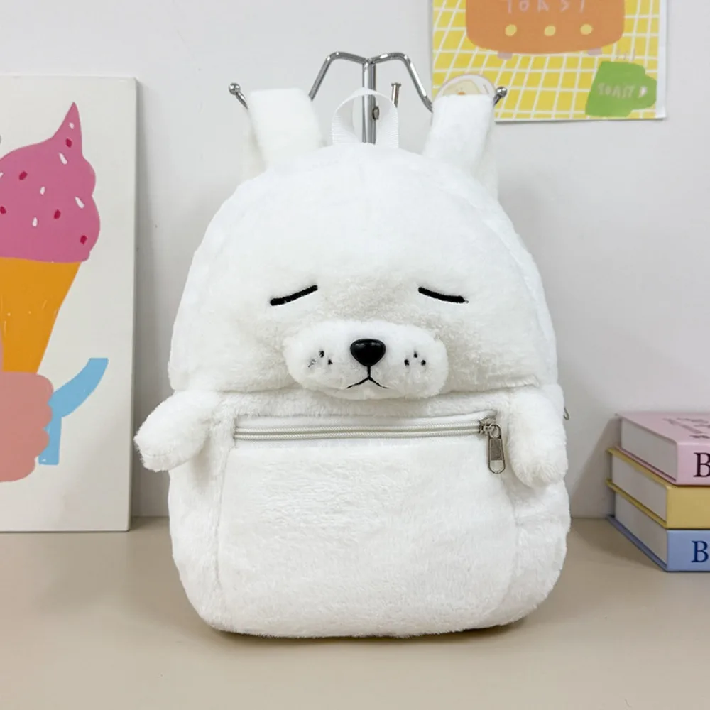 

Cartoon Cute Seal Backpack Solid Color Simple Fluffy Seal Schoolbag Lightweight Versatile Shoulder Bag Women Girl Accessories