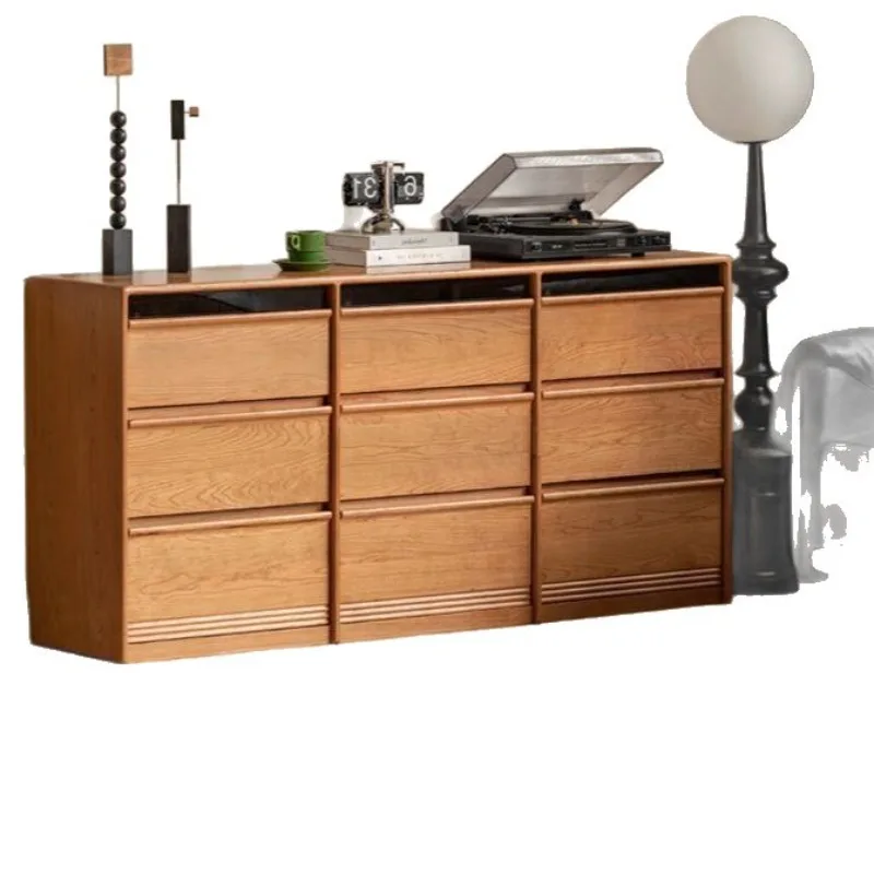 household bone line, chest of drawers, bedroom, cherry wood storage side cabinet, black label nine-bucket cabinet