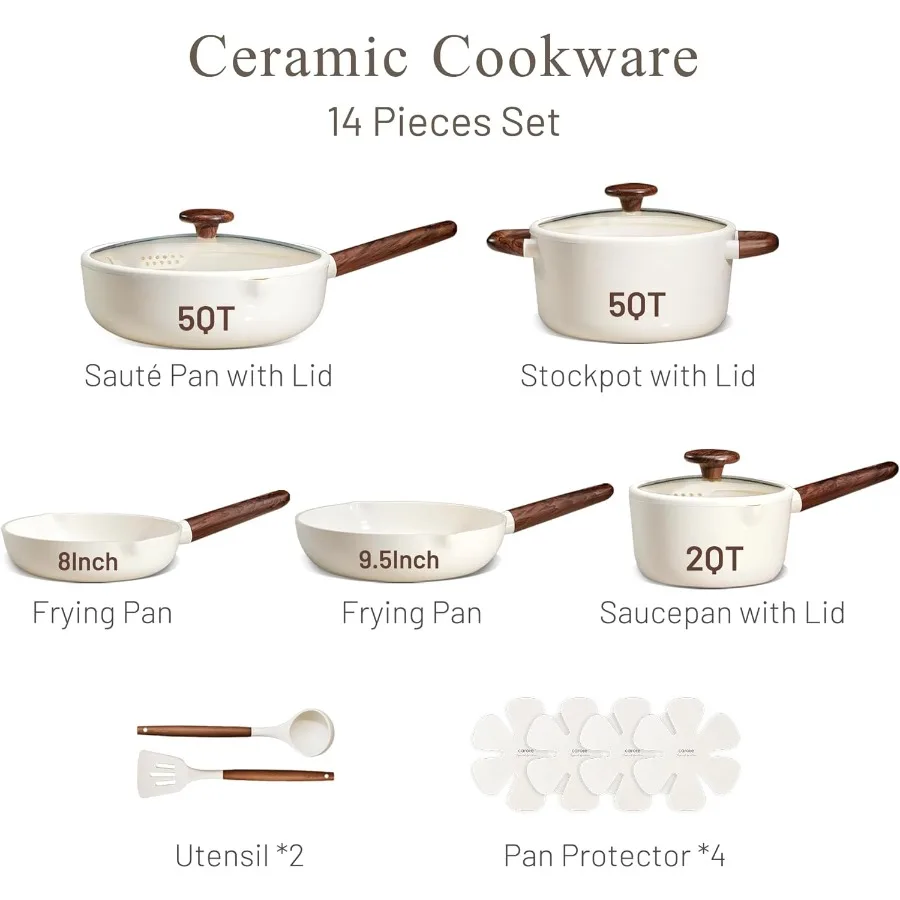 14Piece Ceramic Cookware Set with NonStick NonToxic Healthy InductionCompatible Pots and Pans for Everyday Kitchen Use PFAS and