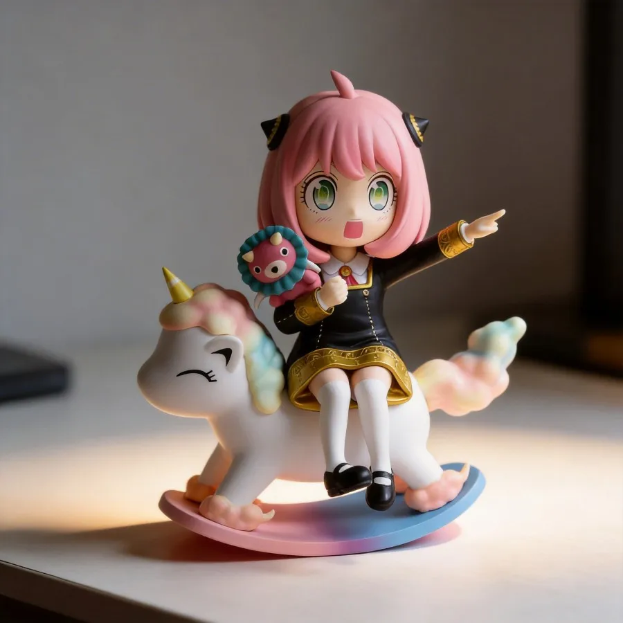 

Spy x Family Anya Forger Action Figure Sitting on Trojan Horse Changeable Face Cute Model Car Decoration