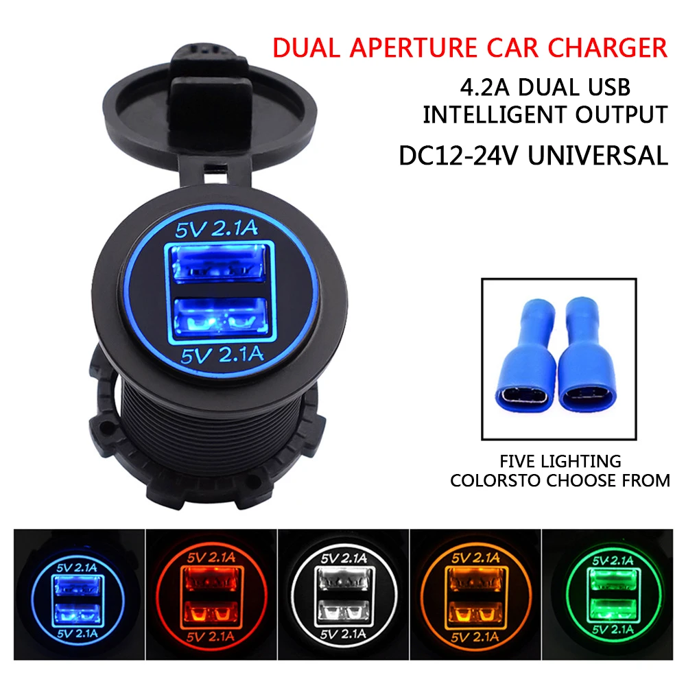 4.2A Dual USB Car Motorcycle Cigarette Lighter Dual USB Charger 12V-24V Car Moto Cigarette Lighter Sockets Power Plug Outlet LED