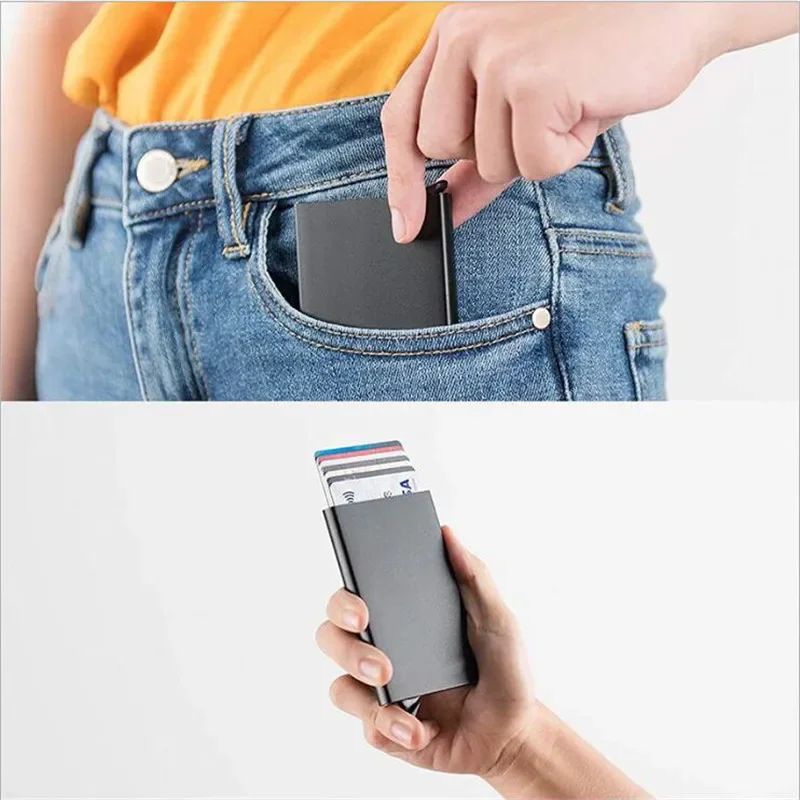 Rfid Smart Wallet Card Holder Metal Thin Slim Men Women Wallets Pop Up Minimalist Wallet Small Black Purse Vallet Walets for Men — zdjęcie 3