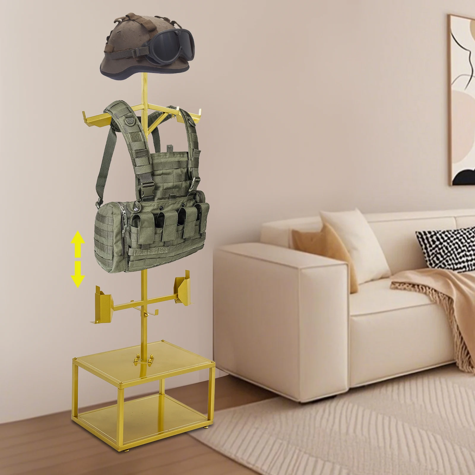 حامل تروس تكتيكي متين من الفولاذ قابل للتعديل، رف متعدد للخوذات/السترات/الأحذية، الاستخدام العسكري والشرطي، سهل التجميع