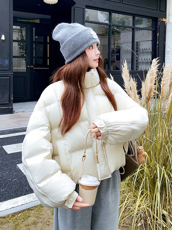 

Color Blo ort Puffer Jaet Women's Winter Faion Design Thi Warm Stand Collar Bread Sle Du down Coat Casual Loose...
