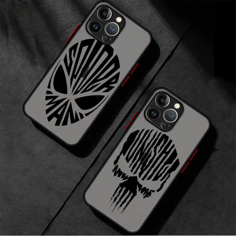 phone case for Apple iPhone 15 16 14 pro max 8 11 12pro xs x 13 mini Los casos matte frosted fundas Marvel Punisher Spider-Man