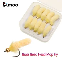 Bimoo 10PCS/Box #7 Brass Bead Head Mop Fly Artificial Crane Fly Caddis Larva Wet Nymph Fly For Trout Grayling Fishing Lures Bait