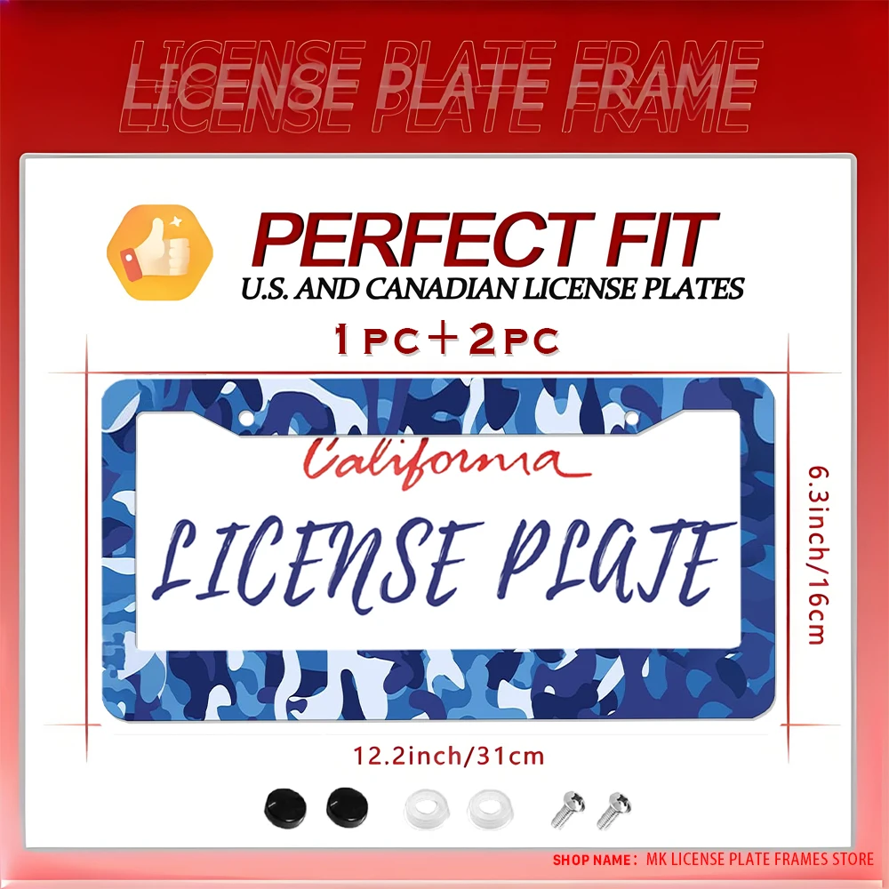 

Синяя камуфляжная рамка номерного знака с 2 отверстиями, алюминиевый материал с комплектом винтов, украшение автомобиля, новинка и забавный подарок, 6x12 дюймов