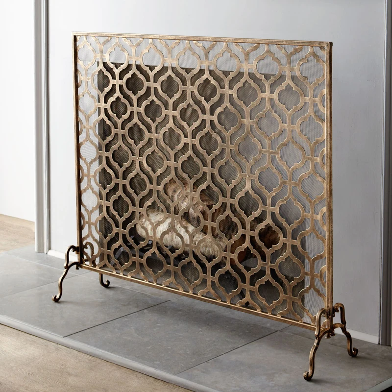 New gold bronze color Fujian Province European partition screen with net, living room fireplace, wrought iron door, stove front