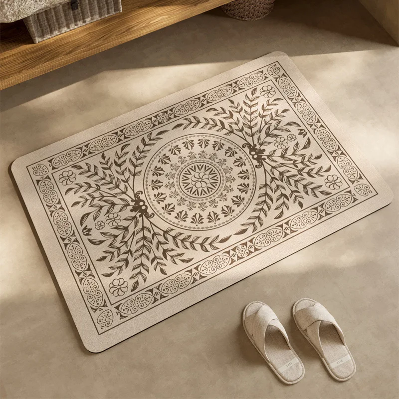 Vintage Ornament Design Entrance Mat Eco-Friendly PVC Surface Stain Resistant Easy Wipe Clean