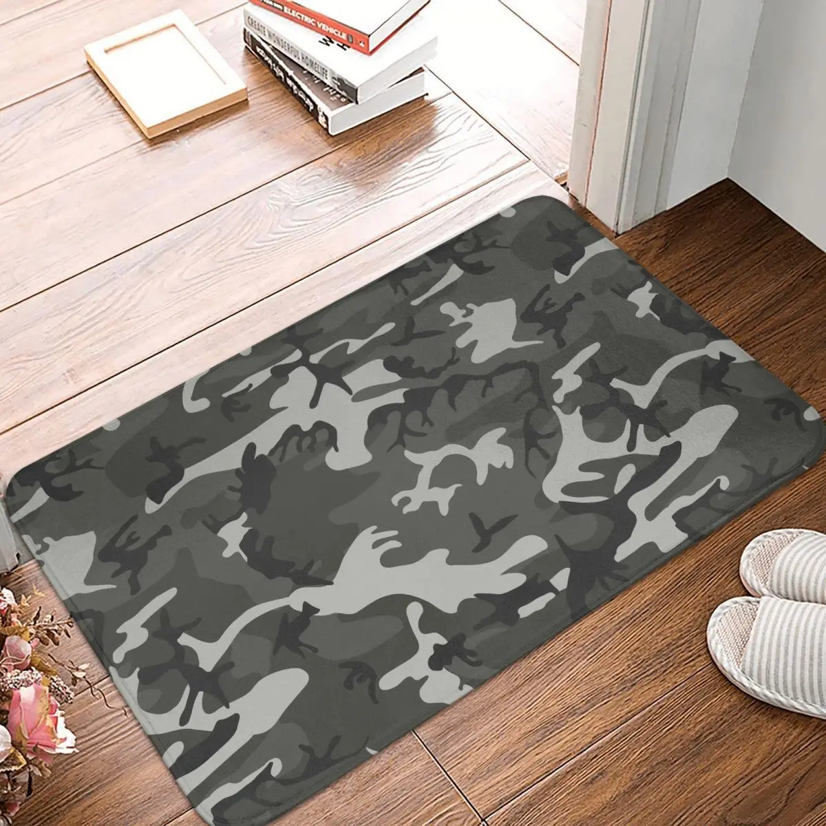 Camouflage Grey White Disguise Front Door Mat Anti-Slip Outdoor Absorbent Doormat Floor Bathroom Entrance Rug Carpet