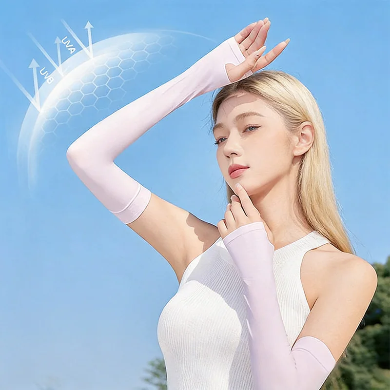 1 Pair Nylon Women Men Arm Cover Summer Cool Hand Sleeves Anti-UV Fingerless Long Sleeves Ice Silk Anti-Sunburn Arm Sleeve