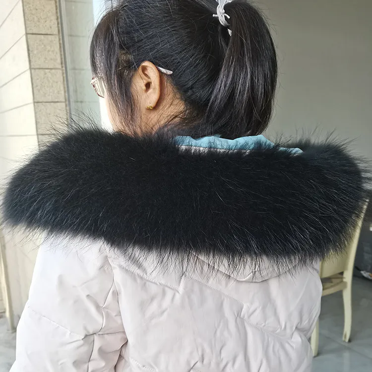 Women Natural Fox Fur Collar Winter Neck Warm Fashion Scarf Hoodie Fur Trim Genuine Raccoon Fur Hood Luxury Brand Fluffy Shawl
