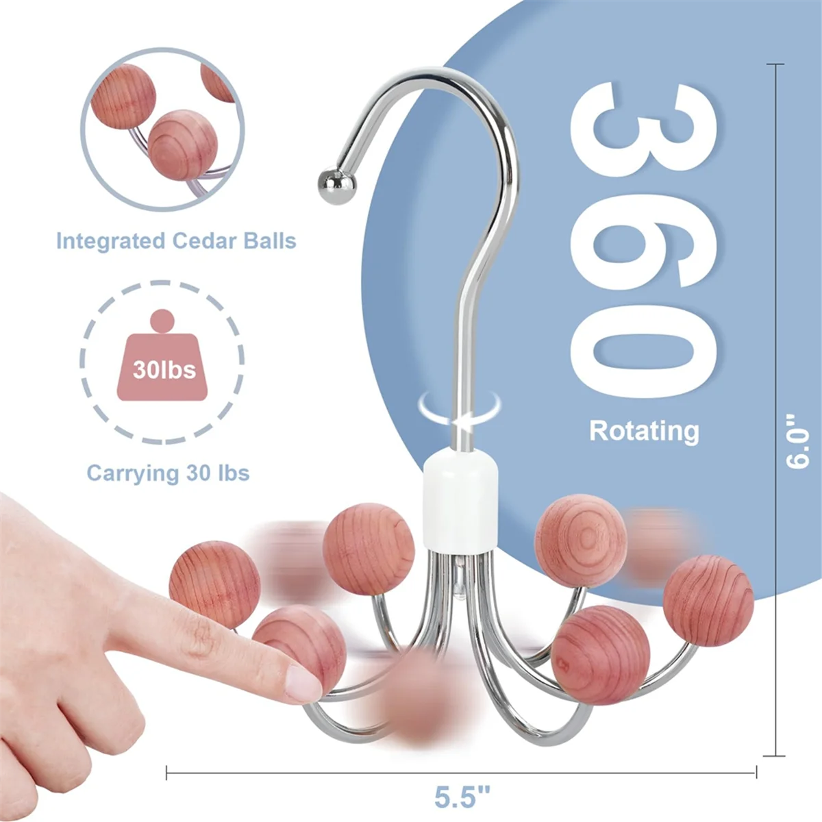 Gantungan Hoodie NOCM 2-Pak dengan 6 Bola, 360 ° Gantungan Tas Putar, Gantungan Syal, Pengait Lemari, Pengatur Tas Tangan, Gantungan Bra