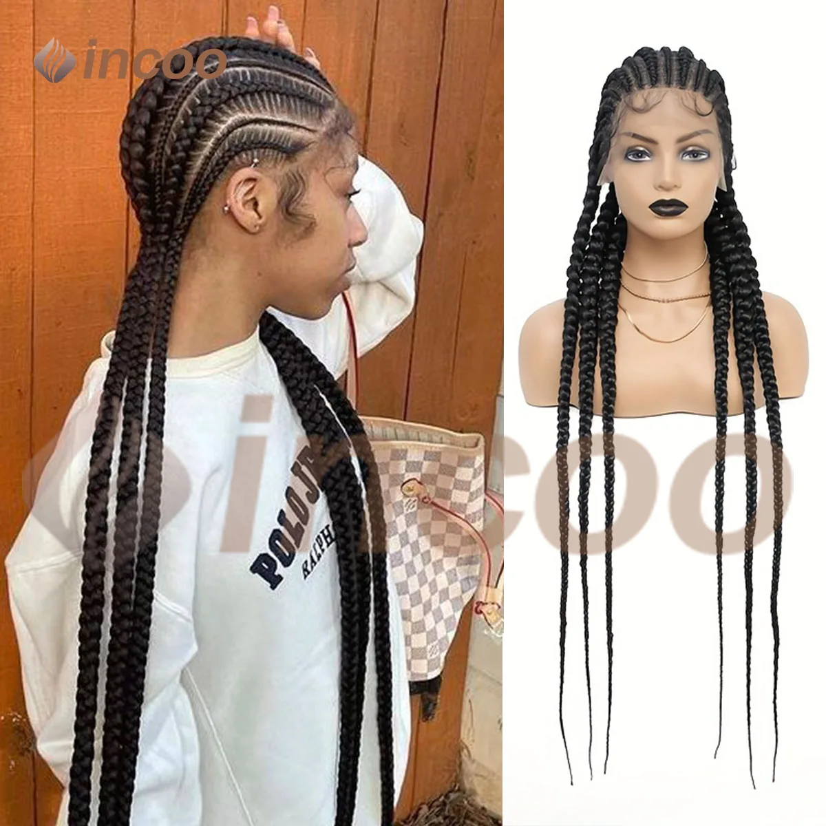 

36" Synthetic Full Lace Braided Wigs For Black Women Jumbo Knotless Box Braid Lace Wigs Cornrow Braid African Hair Wig