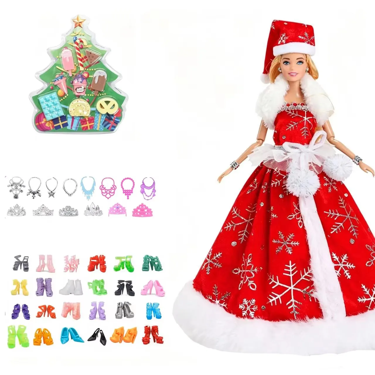 32PCS/Set Doll Christmas Gift Cute Dress Accessories for 11.5inch doll,with 9 Decorations 10 Shoes 5 Necklace 5 Crown 3 Clothes
