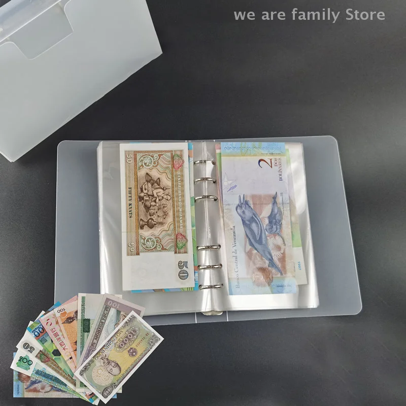 100 kieszonkowy album walutowy Przenośny uchwyt na banknoty Papierowe koszulki na pieniądze Książka do przechowywania biletów Materiały do ​​zbierania znaczków