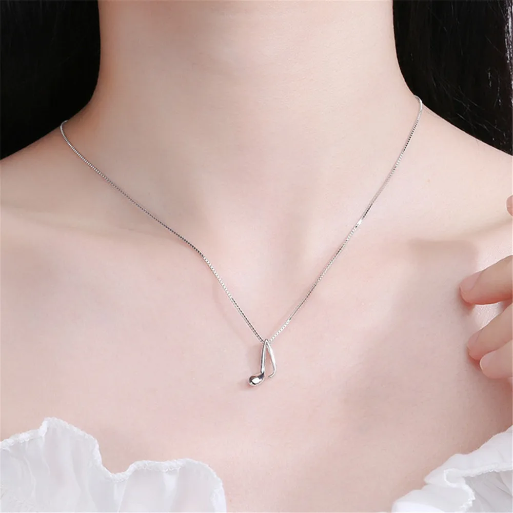 Hip Hop New 925 Sterling Silver Art Music Note Pendant Necklaces For Women Girl Student Jewelry XN065