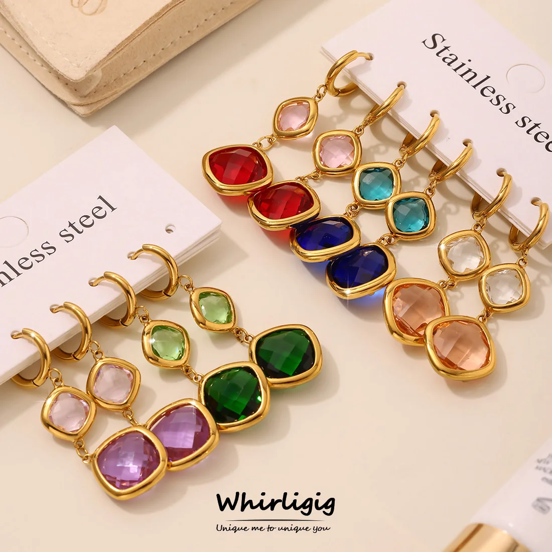 

Квадратные висячие серьги из чешского стекла из нержавеющей стали, позолоченные серьги-гвоздики для банкета, свадебные украшения, подарок