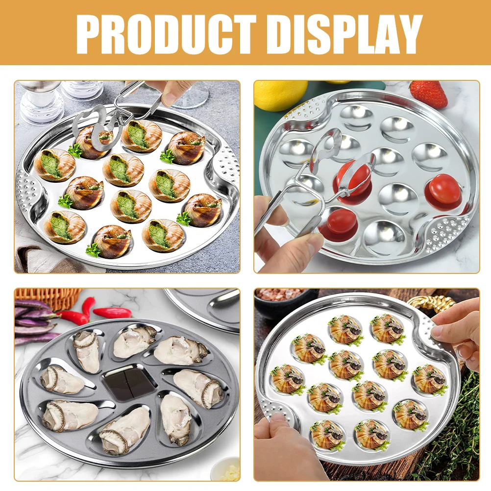 

1 комплект, тарелка из нержавеющей стали для морепродуктов, тонкая поделка, блюдо для улиток, поднос для устриц, блюдо для выпечки молюсков, блюдо для устриц