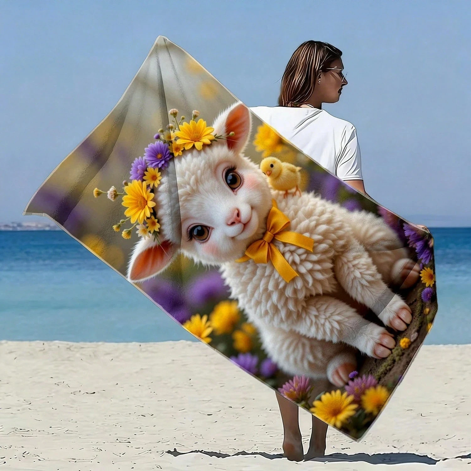 Cute Lamb Floral Duck Microfiber Beach Towel Quick Dry Absorbent Bath Towel Seaside Pool Picnic Gift