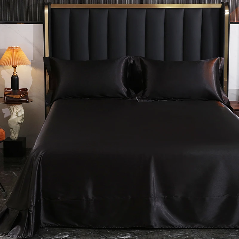 Mulberry Silk Bed Sheet Set with Fitted Sheet Flat Sheets Pillowcase Luxury Solid Color Bedding Sets Wrinkle-Free Antiallergic