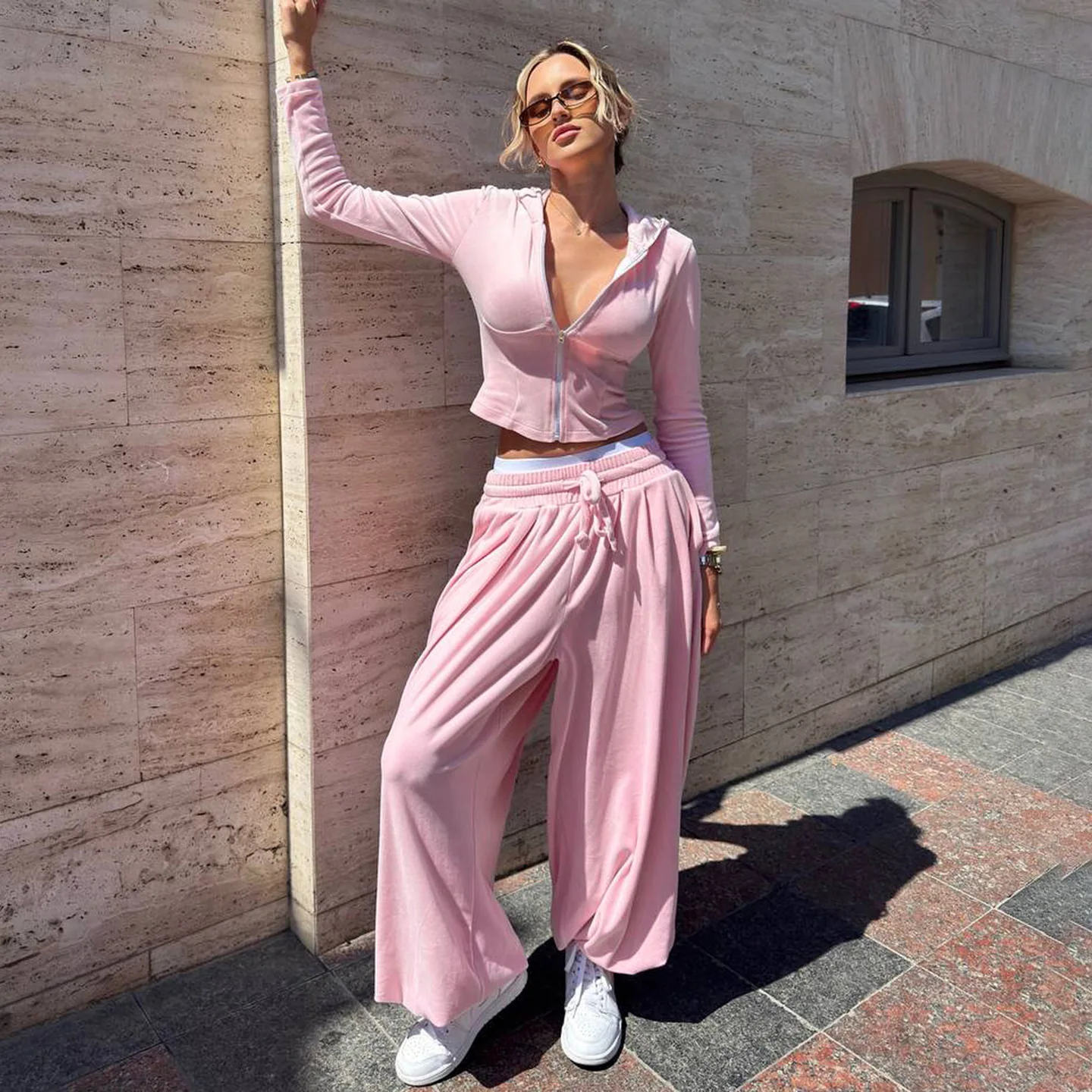 

Gtpdpllt Sweatshirt Two Piece Suit Women's Sports Sets Zipper-up Hooded Tunic Short Jacket And Straight Trousers 2 Piece Sets