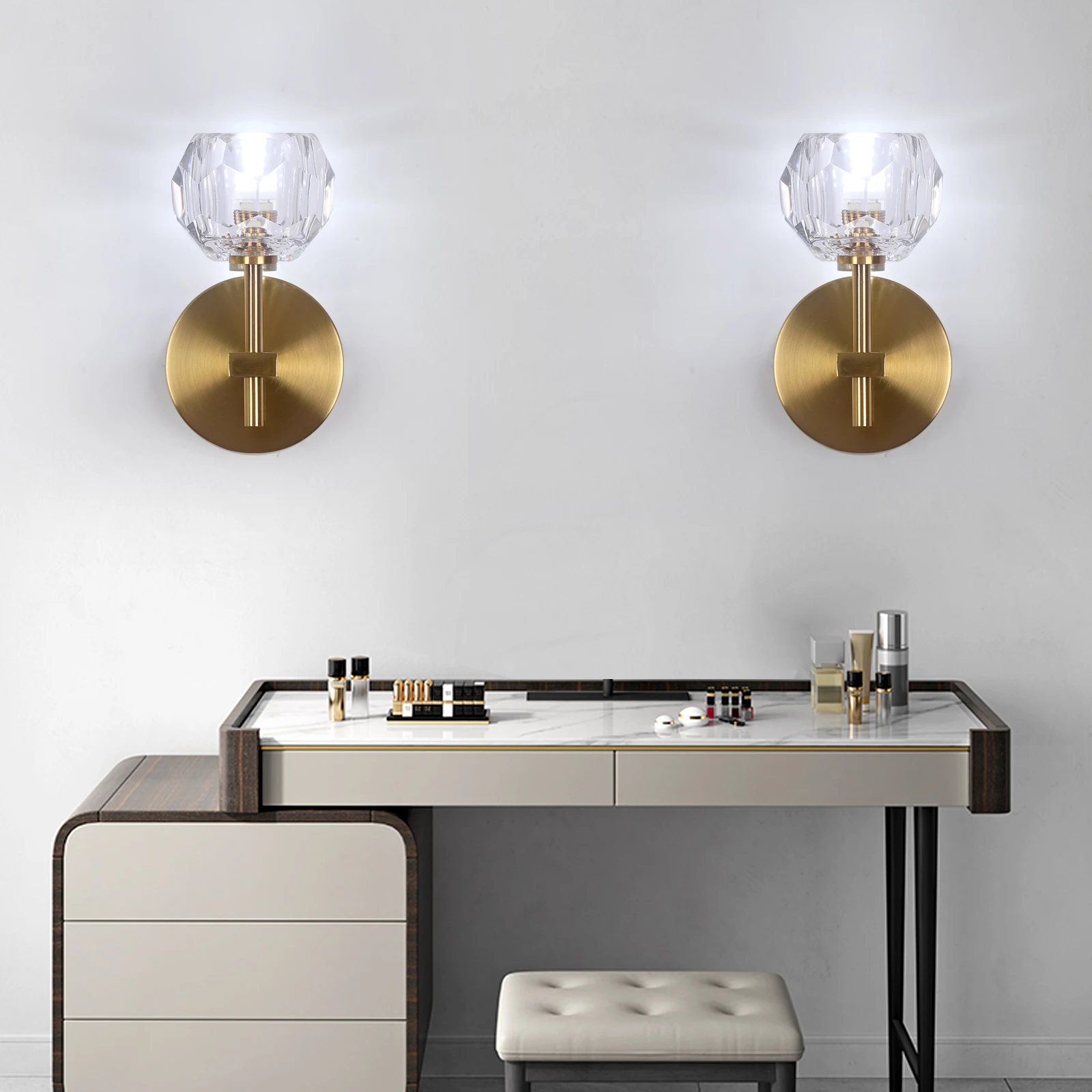 

Modern Wall Lights Gold Wall Sconce Lamp Luxury Crystal LED Wall Lustre Fixtures Copper Home Decor Bedside Aisle Indoor Lighting