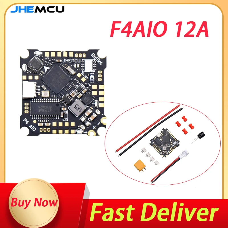 

JHEMCU Ruibet F4AIO 12A F411 Контроллер полета ICM42688P W/5V BEC Встроенный 12A BLHELI_S 1-2S 4in1 ESC 25,5X25,5 мм для FPV дрона