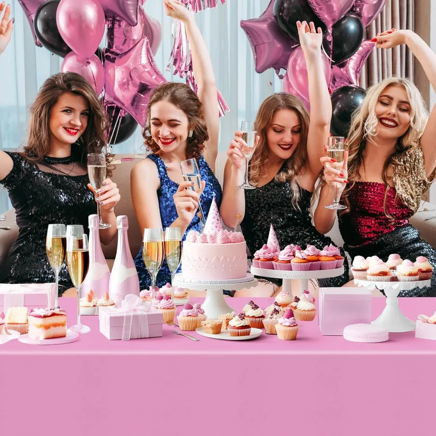 6 Pieces Pink Series Rectangle Tablecloth 54x72 Solid Color Waterproof and Spillproof Disposable Plastic Table Cover Durable Pa